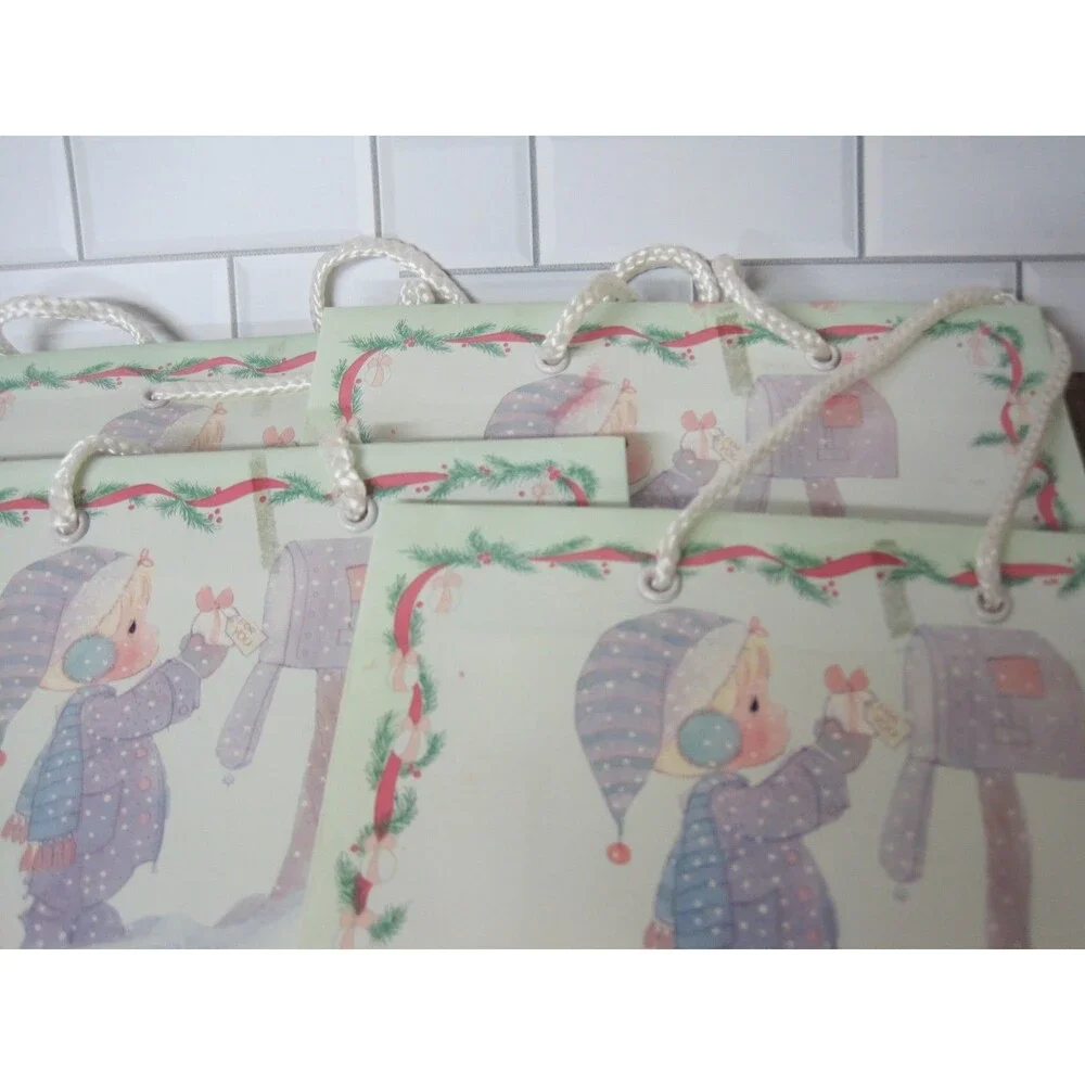 Vintage 1990 Christmas Precious Moments Gift Bag Enesco Lot of 4 - 6x7